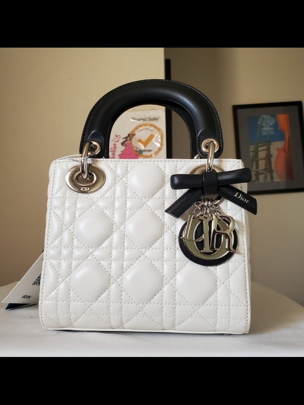 Lady Dior Mini White bag With Chain